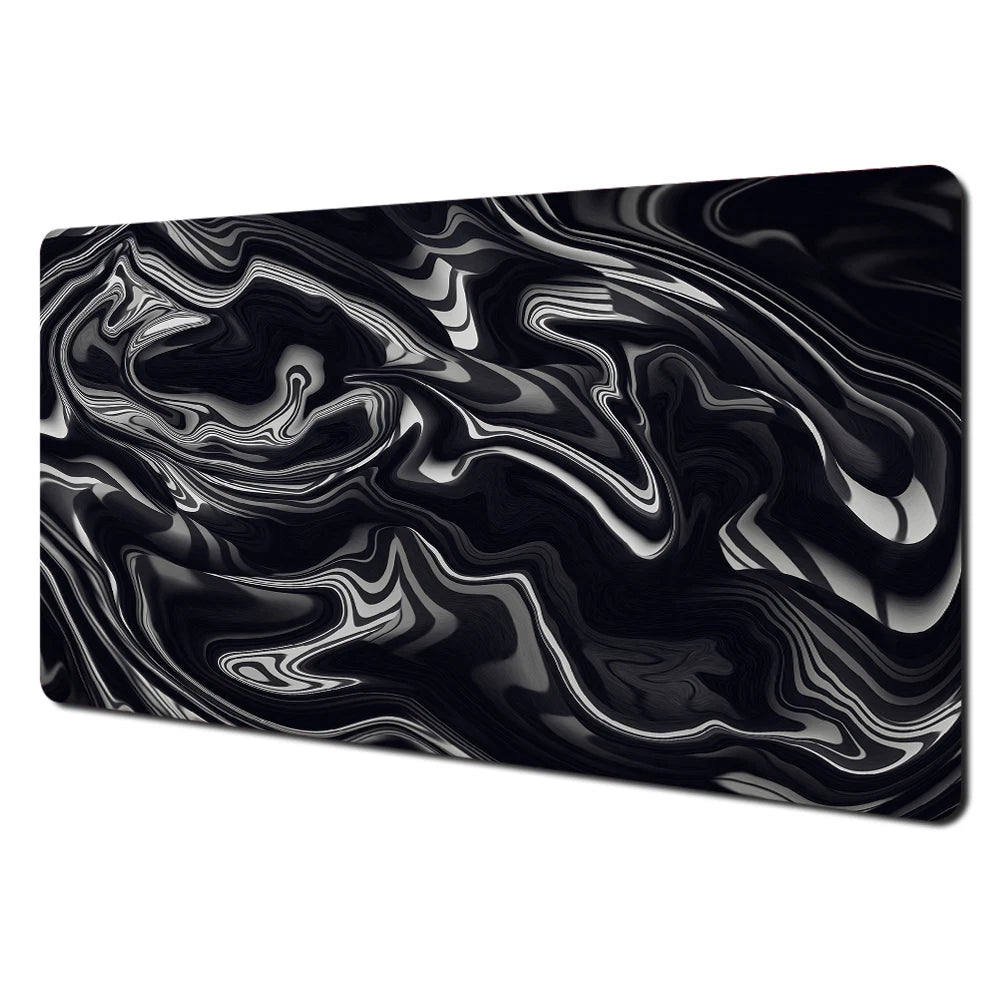 Black and Grey Abstract Art Pattern Design Mouse Pad Desk Mat with Stitched Edge Rubber Anti-Slip Gaming Mat Keyboard Mouse Pads