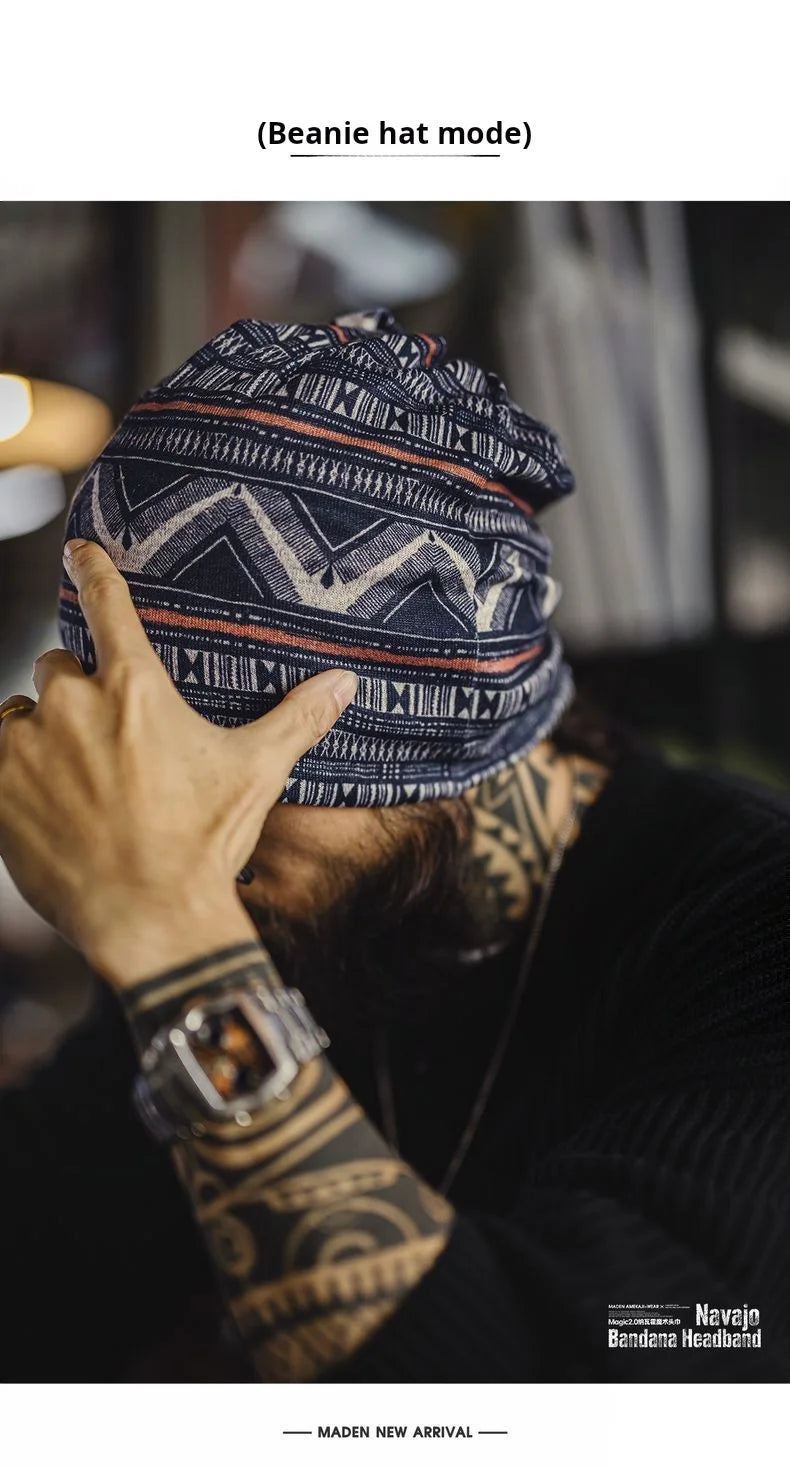 Maden Vintage Navajo Printed Multi-purpose Hat and Headscarf Versatile Daily Men's Beanie for Fall and Winter Warm Pullover Hat