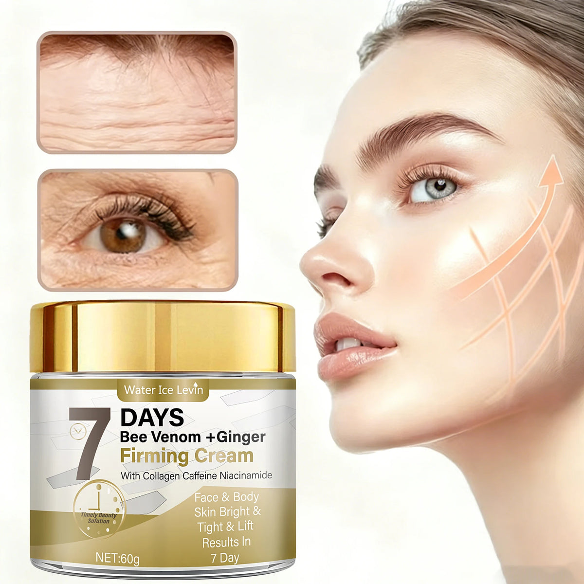 Bee Venom Ginger Firming Cream Collagen Caffeine Niacinamide Boost. Brightens Tightens Lifts Face Body. Visible 7 Day Results.