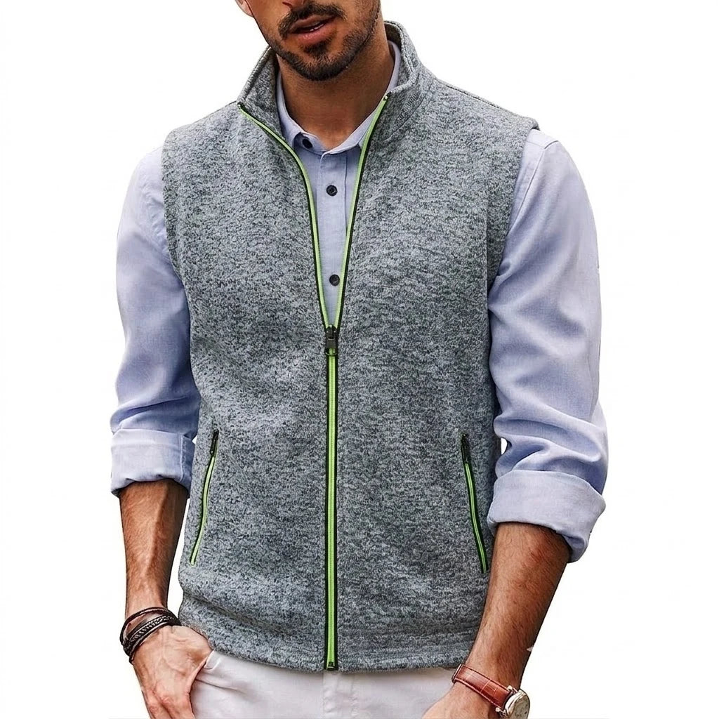 Autumn Men's Stand Collar Vest Zip Casual Knitted Sweatshirts Sleeveless Jacket Winter Warm Outerwear with Pockets Streetwear