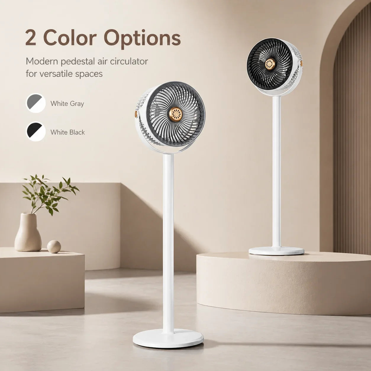 3-in-1 Modern Air Circulator Fan 5 Speeds 4 Heights Quiet Portable Pedestal Stand Fan USB-C for Home Bedroom Office RV Camping