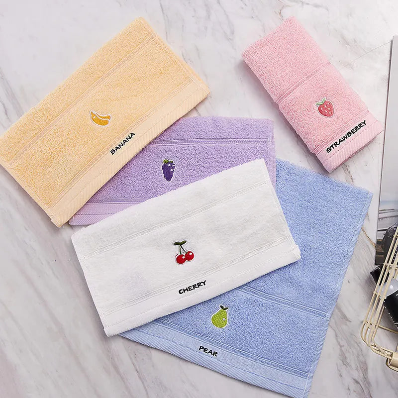 Fruit Themed Embroidered Hand Towels (Set of 5) - Soft Cotton Material, Ultra Absorbent & Quick-Drying for Face & Daily Use