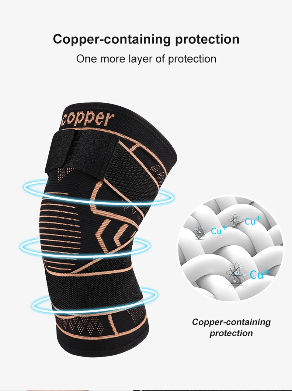 1Pcs Knee Support Knitted Nylon Copper Ion X-type Stable Patella Compression With Straps Ligament Strain  Knee Pads Men Women
