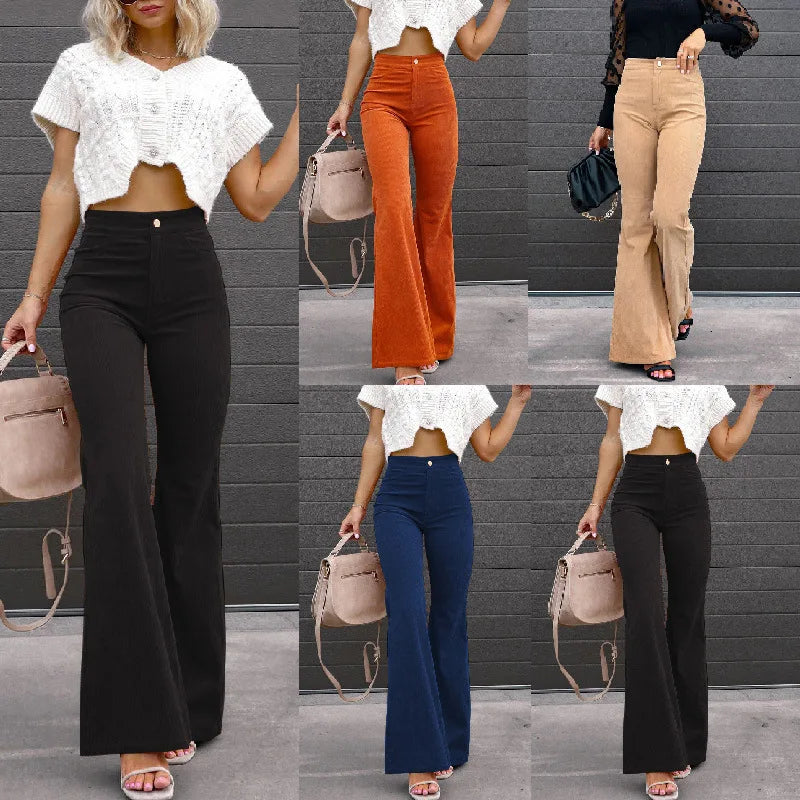 Women's Pants Spring New Elegant Trousers Bootcut Pant Fashion Slim High Waist Casual Trousers Solid Street Long Flare Clothing