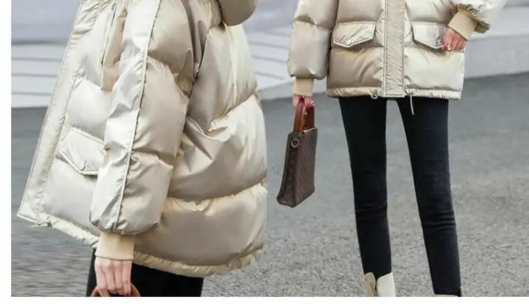 2026 Winter Fashion New Warm Duck Down Jacket Women's Clothes Glossy Fur collar Thicken Parka Short Down Coat Female Trend