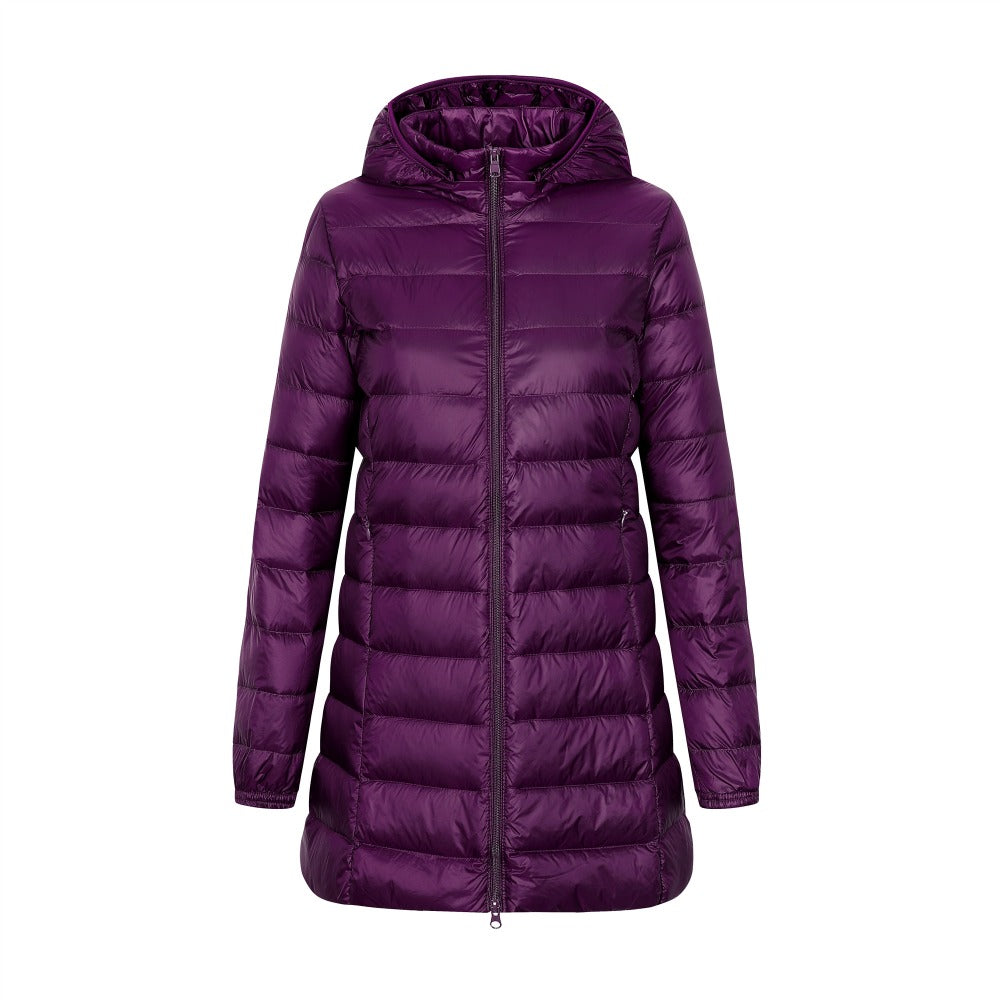 2023 New European Ladies Coats Long Autumn Winter Hat Detachable Light Down Jacket Women Hooded Outerwear Female Warm Coat