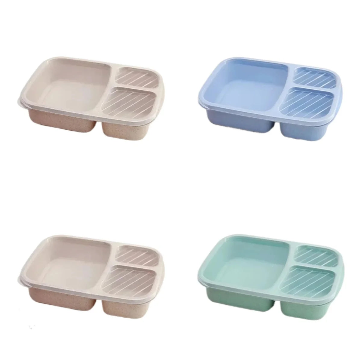 1/2pcs Bento Lunch Box Set 3 Compartment Food Storage Containers Wheat Straw Meal Prep Lunch Box Plastic Food Storage Containers