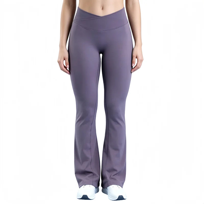 Crossover Waist Flare Leggings Women Seamless Bell Bottom Yoga Pants Butt Lifting Tummy Control Gym Fitness Flared Leggings