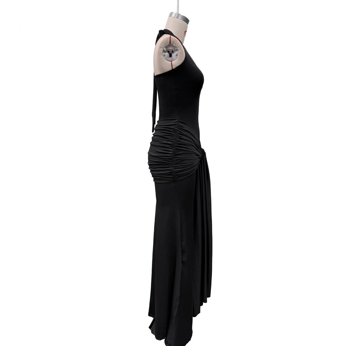 Stylish Lady Elegant Halter Neck Maxi Dress 2026 Summer Women White U-Neck Ruched Draped Sleeveless Bodycon Formal Party Dress
