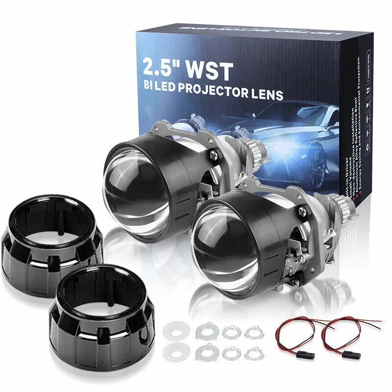 2 Pcs 2.5 inch Bi-Xenon Projector Lens H4 H7 Socket Car Headlight Lenses Use H1 HID Bulb For Retrofit Replacement Auto Headlamp