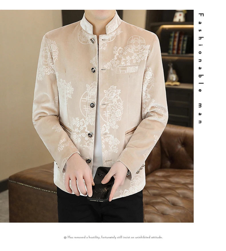 Blazer New Men's Fashion Business Gentleman Wedding English Style Banquet Chinese Jacquard Satin Outdoor Casual Slim Blazer