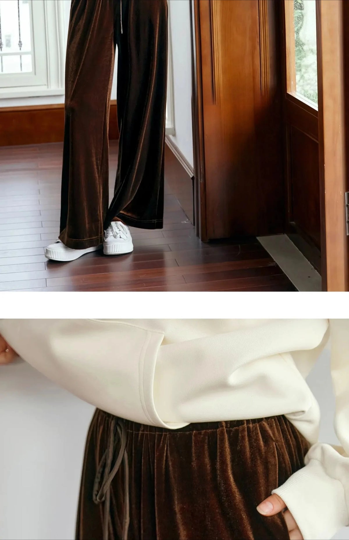 OLrain Velvet Drawstring Baggy Sweatpant Woman 2026 Autumn Casual Retro High Waist Wide Leg Long Pants Women Trousers M56QK85138