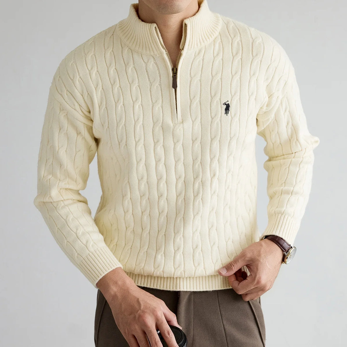 Fashion Half Zipper Sweater Men's Winter Warmth New exquisite jacquard design luxury brand golf pony embroidery knitted pullover