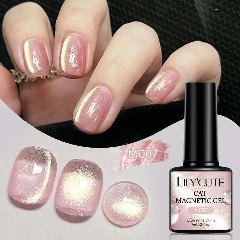 LILYCUTE 7ml Gold Coffee Cat Magnetic Gel Nail Polish Autumn Winter Nails Ultra Shine Moonlight Semi Permanent UV Gel Soak Off