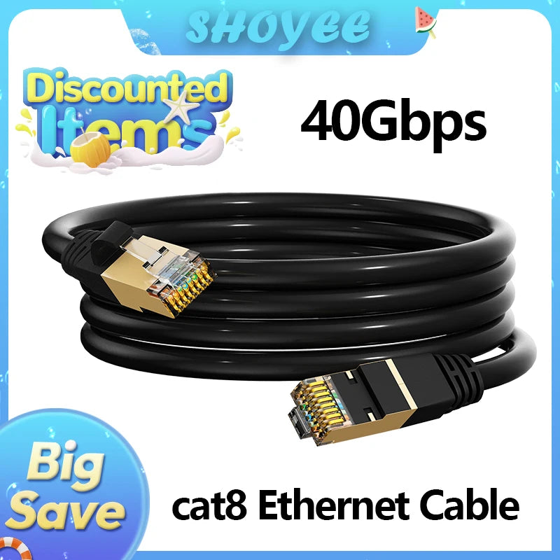 CAT 8 Ethernet Cable High Speed 0.3-30M 40Gbps 2000MHz Network Lan Cord RJ45 Shielded Indoor for Router PC PS5 Modem Xbox