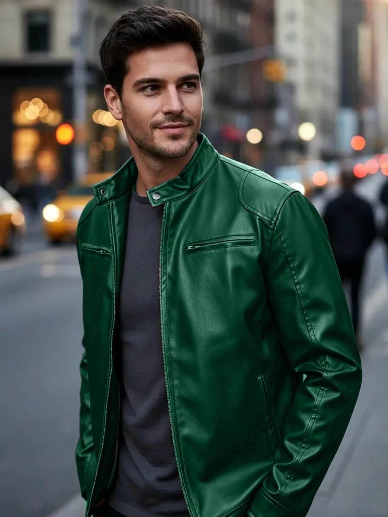 Men's PU leather jacket stand-up collar slim-fit vintage-style biker jacket spring/fall top