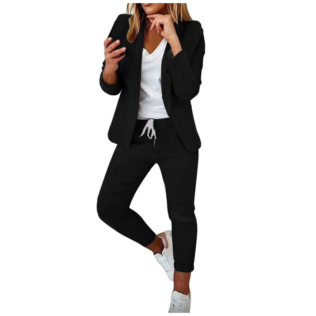 Office Lady Blazer And Lace-Up Pants Two Piece Set 2026 New Casual Fashion Solid Color Women's Set Conjuntos De Mujer Streetwear