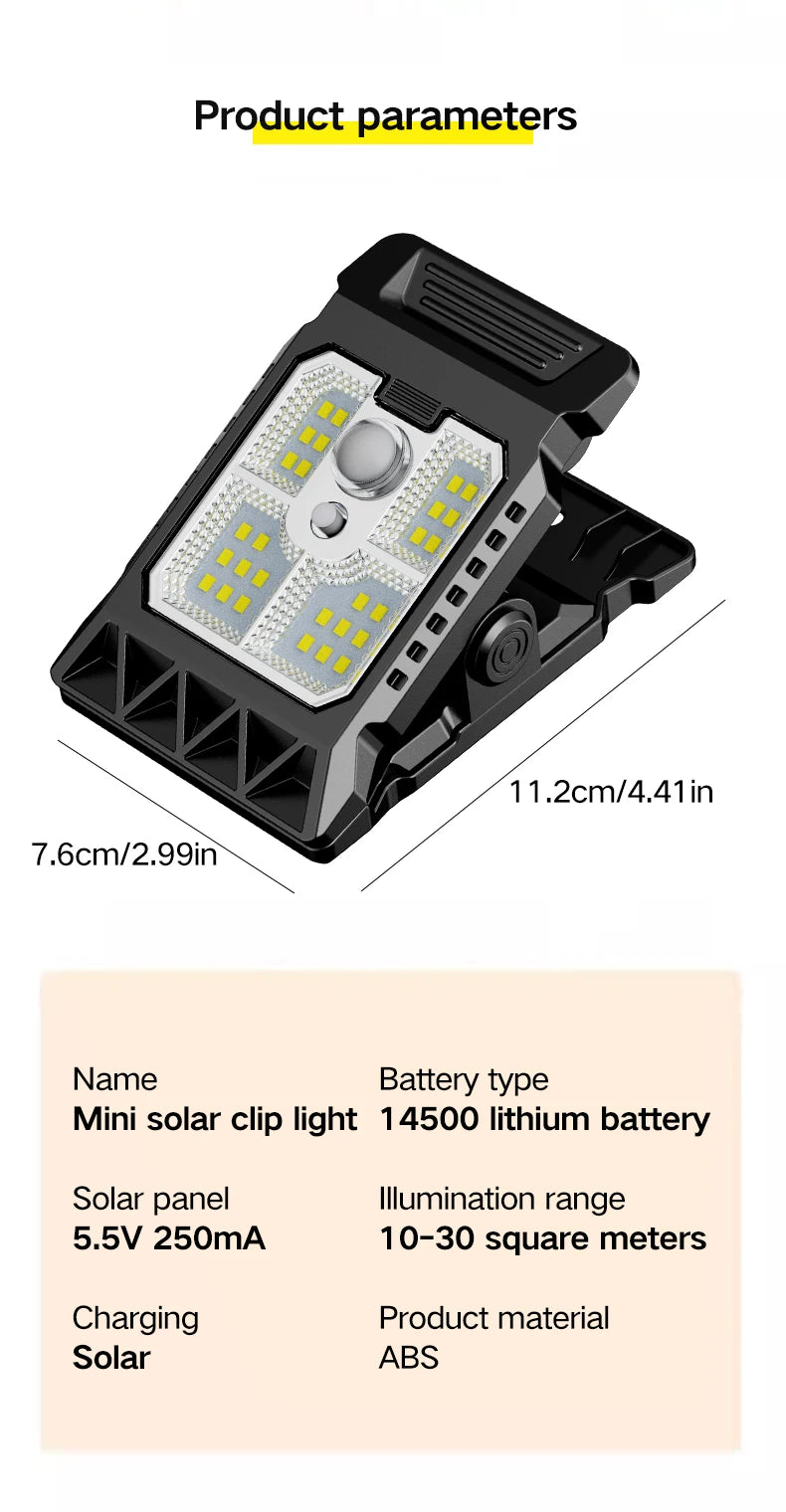 Outdoor Solar Clamp On Motion Sensor Lights Waterproof Work Light 3 Lighting Modes Camping Lamp Fence Walls Garage Led Lamps