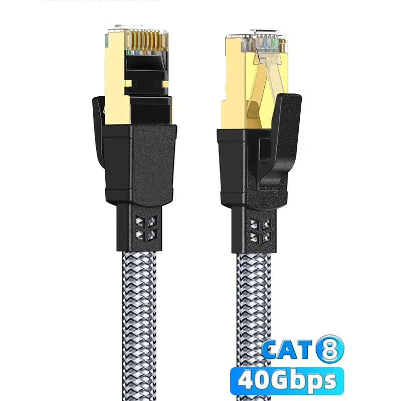Nylon Braided Cat8 Ethernet Cable 40Gbps 2000MHz High-Speed RJ45 Network Cord For PS5 Laptop Routers Smart TV Cat8 Ethernet Wire