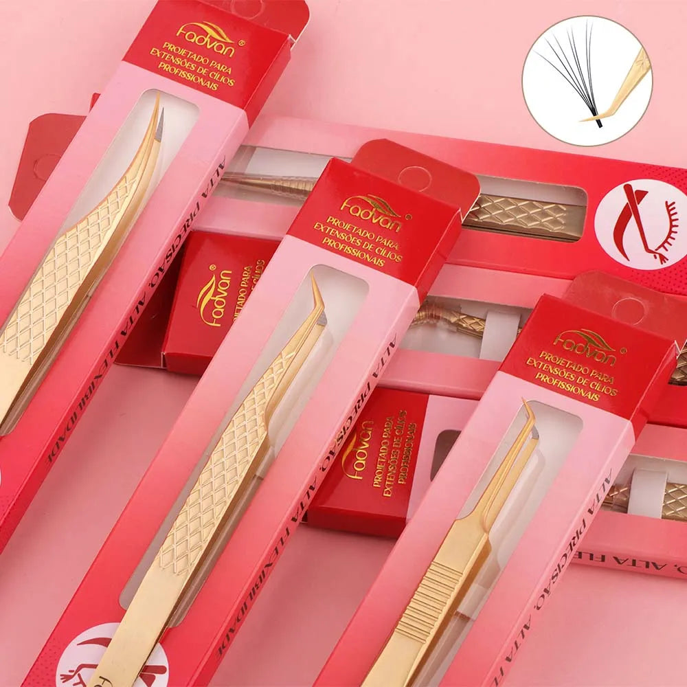 FADVAN High-precision Fiber Tip Tweezer for Eyelash Extensions Stainless Steel Antistatic Straight Tools with Boxed