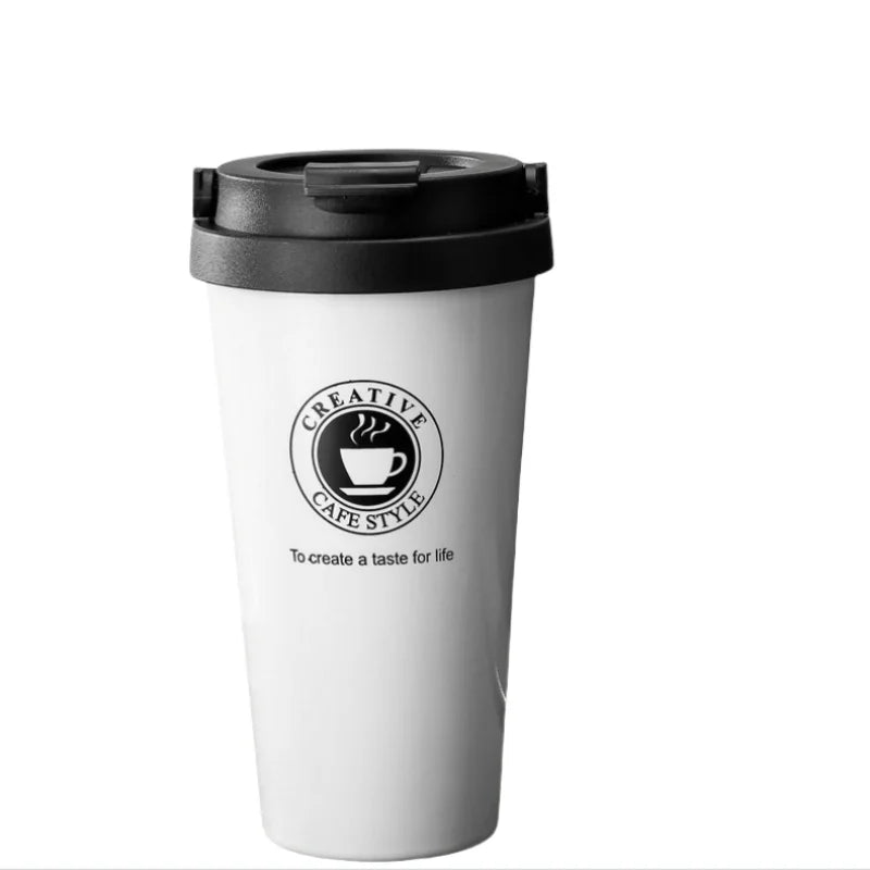 New American Simple Coffee Cup Portable Office Large-capacity Double-layer Vacuum Thermos Cup with Rope Seamless Lined Mug