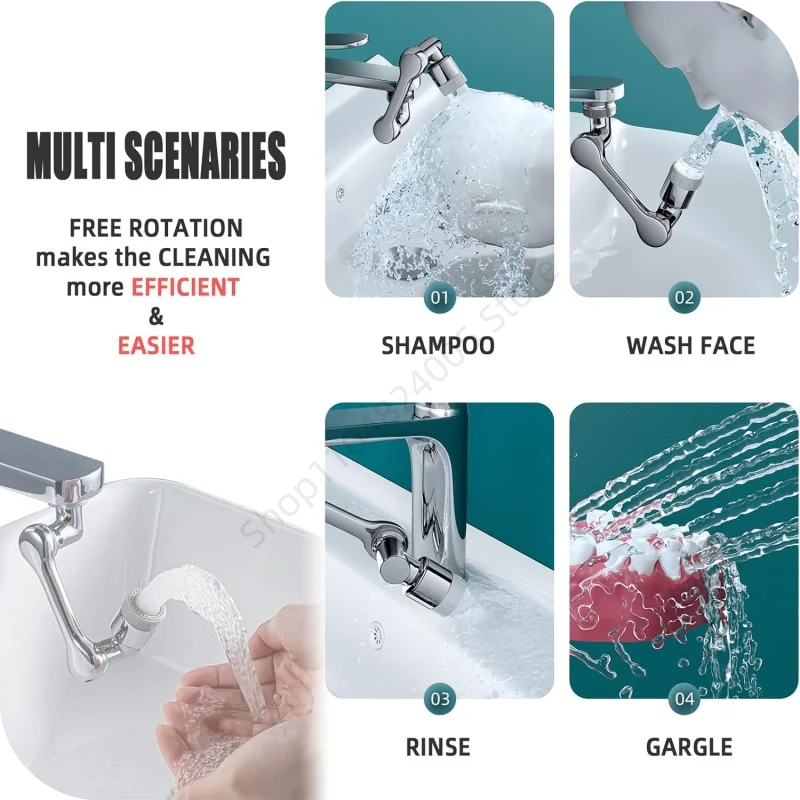 1080° Universal Rotatable Extension Faucet Kitchen Bathroom 2 Spray Modes Tap Extend Adapter Aerator Bathroom Faucets Accessorie