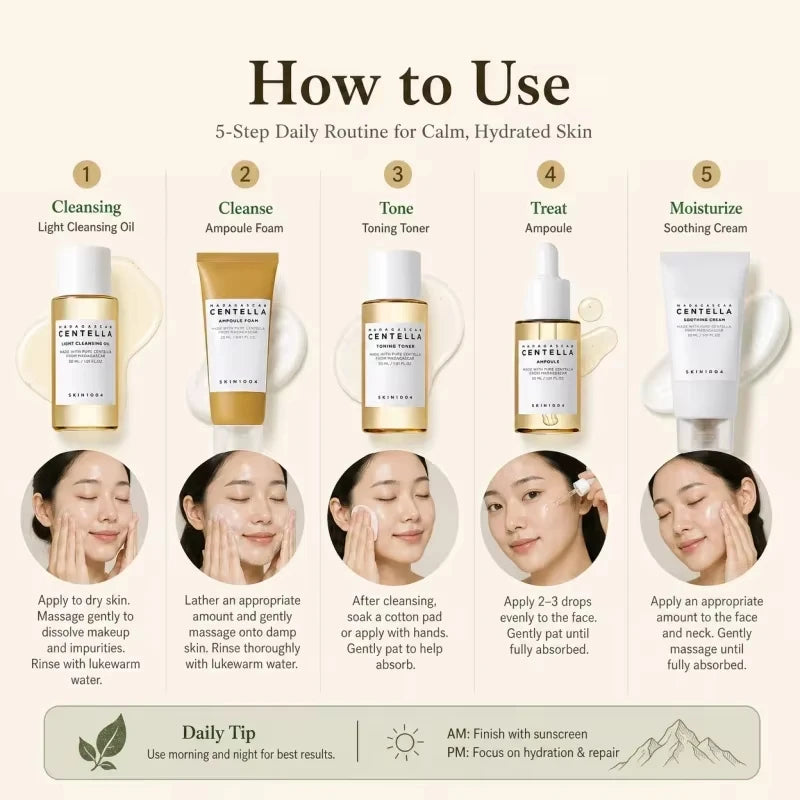 SKIN1004 Centella Asiatica Travel Skincare Set 5Pcs Calming Repair Sensitive Skin Barrier Moisturizing Complete Care Kit Gifts