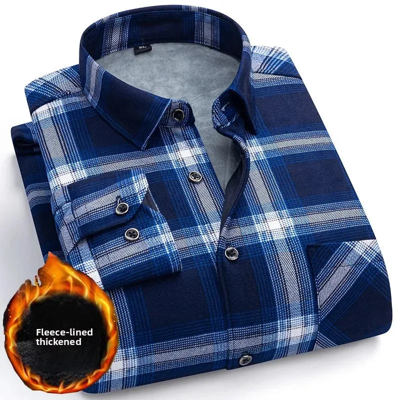 Thickened Fleece Winter Warm Shirt Men's Long Sleeve Plaid Casual Style Dad Clothes Comfortable Breathable Casual Shirt
