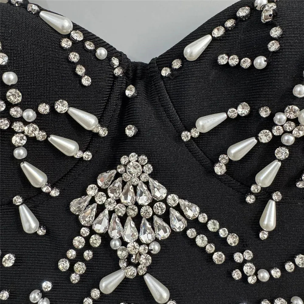 Women Elegant Beading Bandage Dress Spaghetti Strap Bodycon Clothes Club Party Evening Dresses