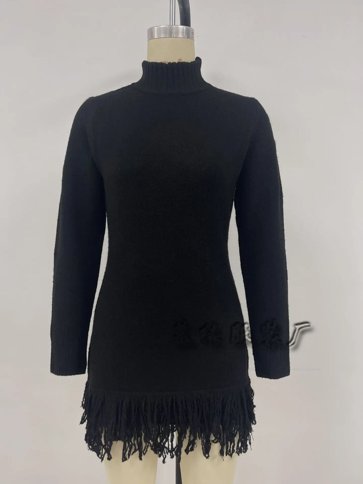 Knitted Dresses 2025 Woman High Neck Vestidos Tassel Sweater Pulls Femmes Keep Warm Homewear Solid Color Temperament Commuting
