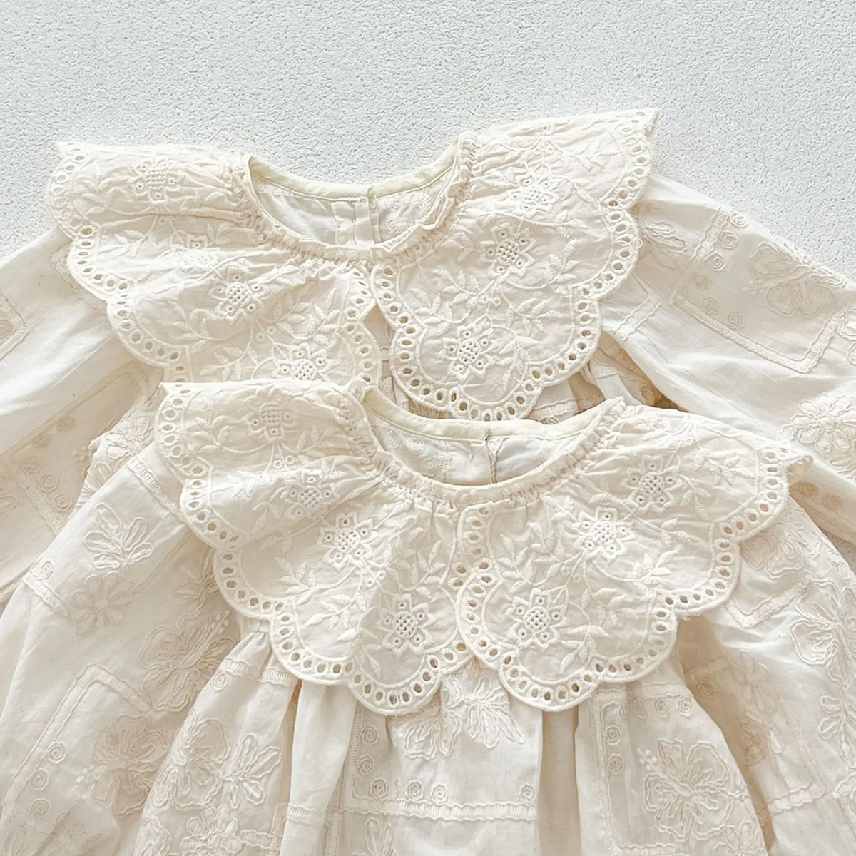 Autumn Newborn Infant Baby Girls Lace Lapel Romper Sister  Embroidery Dresses Muslin Rompers Kids Onepiece Fashion Baby Clothing