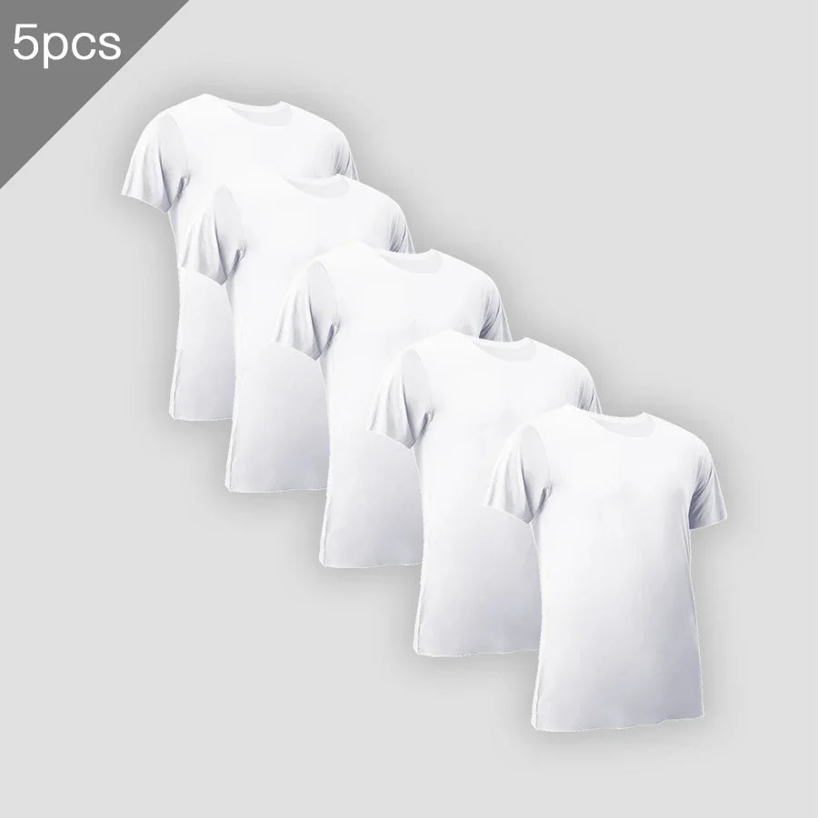 5PCSSummer Ice Silk seamless men's short-sleeved white T-shirt with round neck half-sleeved top  thin base layer  slim underwear