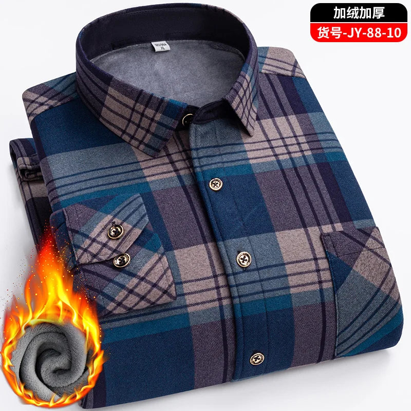 New men's double-sided fleece warm long-sleeved shirt, thickened for winter, cold-resistant, street trend business casual