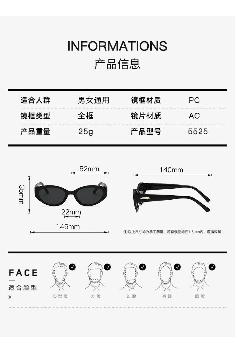 Small Oval Beautiful Sunglasses Women Men Brand Designer Fashion Sun Glasses Female Male Cool Punk Mirror Oculos De Sol