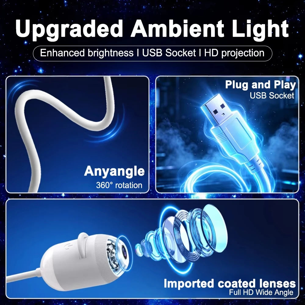 USB Car Interior Roof Star Galaxy Projection Ambient Lighting 360° Adjustable Starry Sky Ambient Projector Light Touch Control