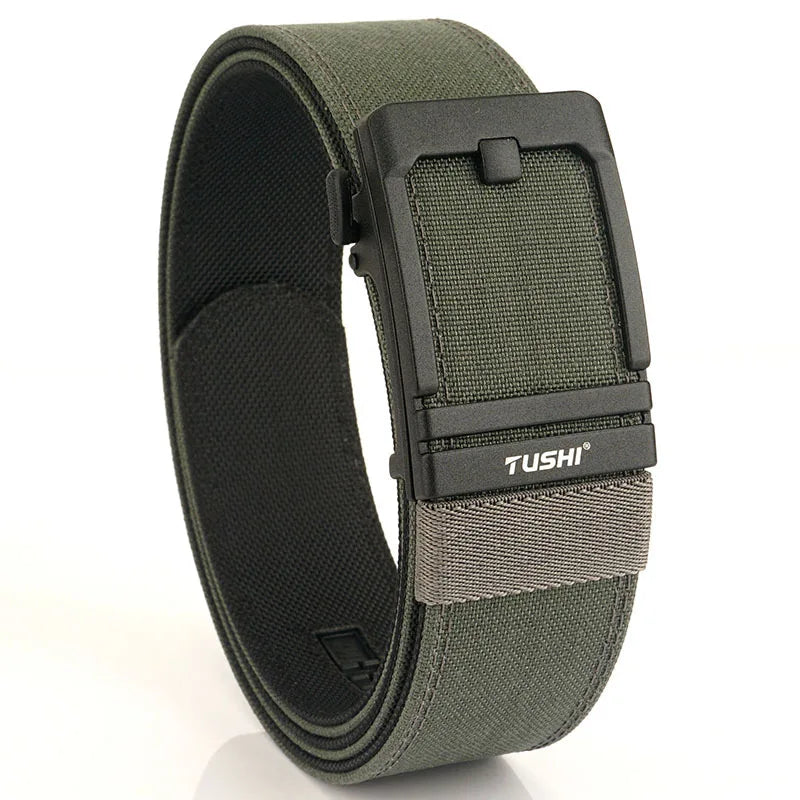 TUSHI Brand 4.3 Wide Thickened gun hanging double-layer nylon cloth belt versatile casual outdoor tactical automatic buckle mens