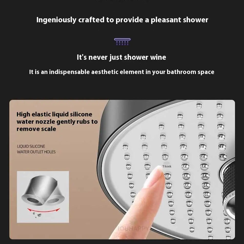 Knob Adjustable 5 Modes Rainfall Shower Head Overhead Shower Head with High Elastic Silicone Nozzle Home Bathroom Accessories