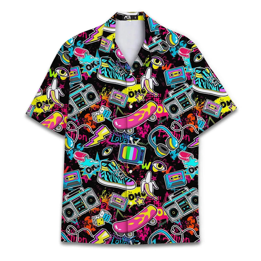 Retro Disco Music Cube Hawaiian Shirts For Men Galaxy Pop Skateboard Mens Hawaiian 80s 90s Shirts Short Sleeve Hip Hop Shirts