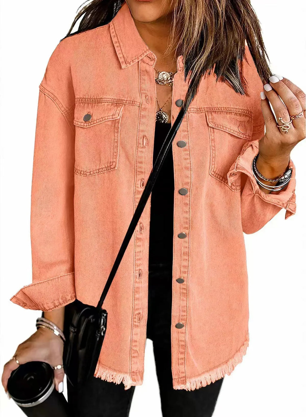 Women's Trendy Washed Denim Jacket New Spring Autumn Trimmed Edges Casual Classic Fit Jeans Jacket for Ladies