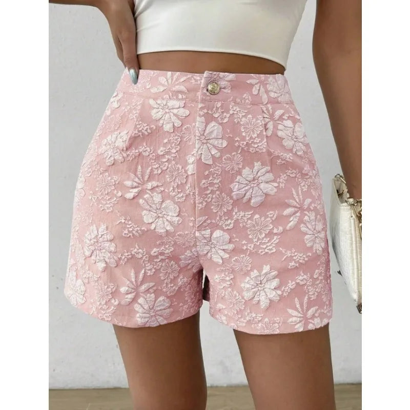 Women's Retro Jacquard High Waist Straight Shorts Summer Breathable Street Casual Hot Pants Versatile Bottoms for Daily Vacation