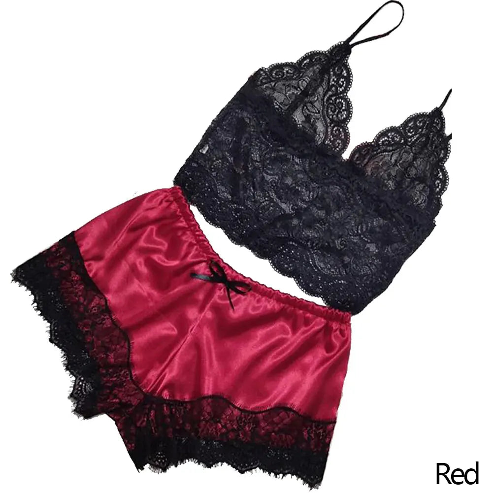 1 Set Fashion Womens Lace Sleepwear Lingerie Tops Shorts Set Babydoll Pajamas Sports Underwear Nightwear 4 Colors