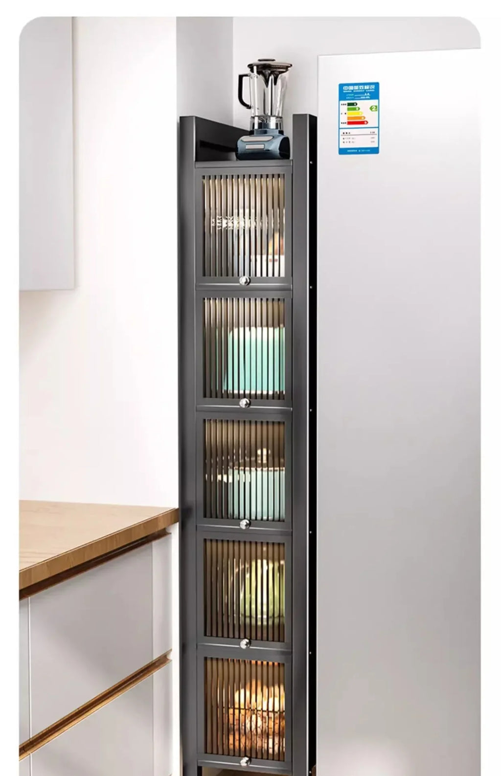 Multi-functional Kitchen Shelf Floor-to-ceiling Shelf Locker Microwave Pot Oven Cabinet Storage Rack with Cabinet Door