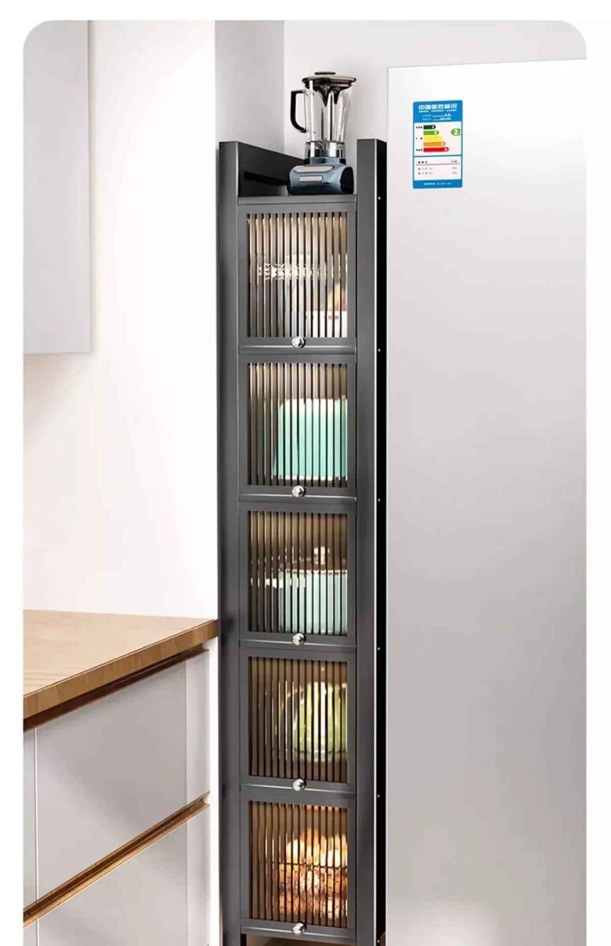 Multi-functional Kitchen Shelf Floor-to-ceiling Shelf Locker Microwave Pot Oven Cabinet Storage Rack with Cabinet Door