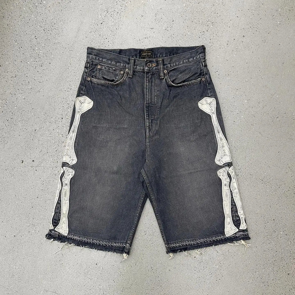 Y2K American New Camouflage Washed Old Baggy Denim Shorts Women Gothic Punk Hip Hop Popular Joker Wide Leg Shorts