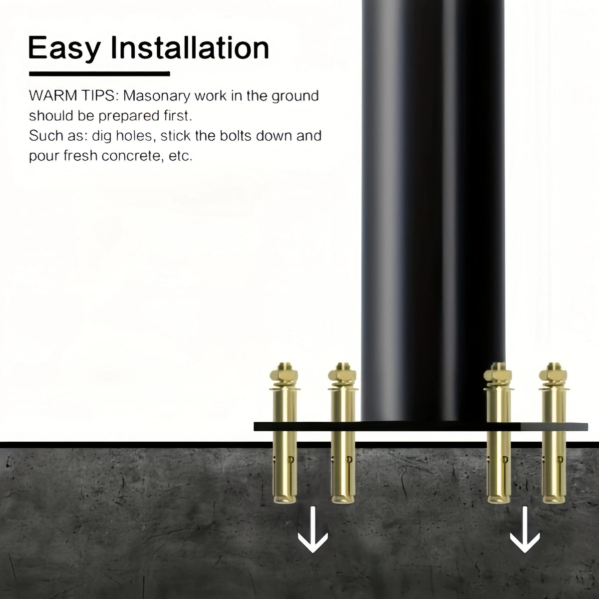 2.8m Black Solar Lamp Pole Set – Outdoor Split Design, Metal Iron Base