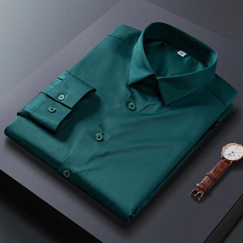 Men Shirt Glossy Long Sleeve Plus Size 5XL 6XL 7XL Oversize Loose Casual Dress Shirt Autumn Comfortable Office Work Business