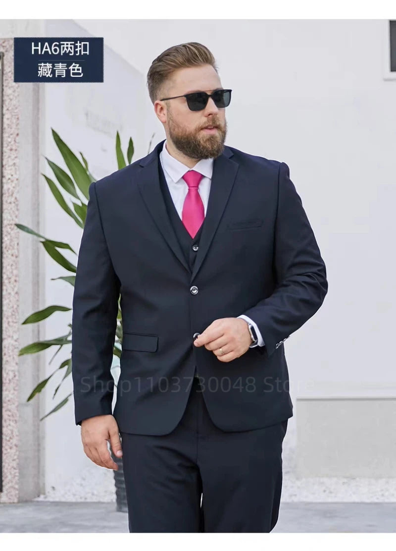 Fat Brother Big Size Men's Suits Formal Business Dress Fashion 3 Piece Set for Wedding Party Prom XS-6XL Jackets Vest Pants