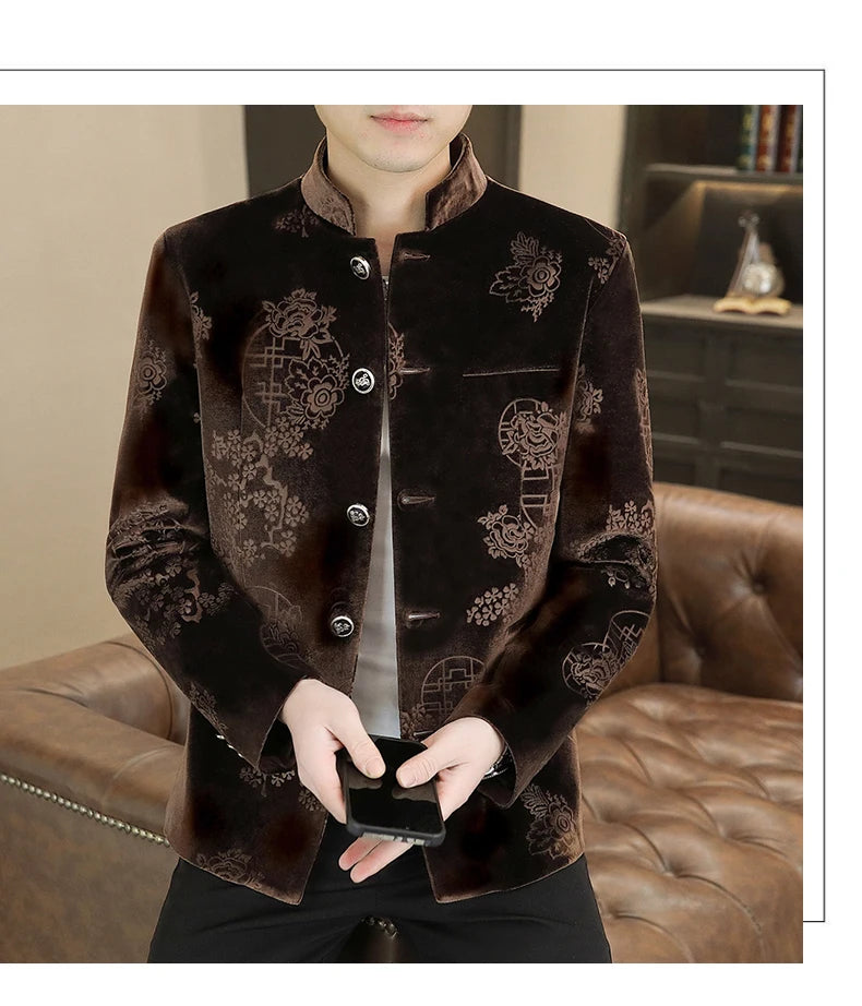 Blazer New Men's Fashion Business Gentleman Wedding English Style Banquet Chinese Jacquard Satin Outdoor Casual Slim Blazer