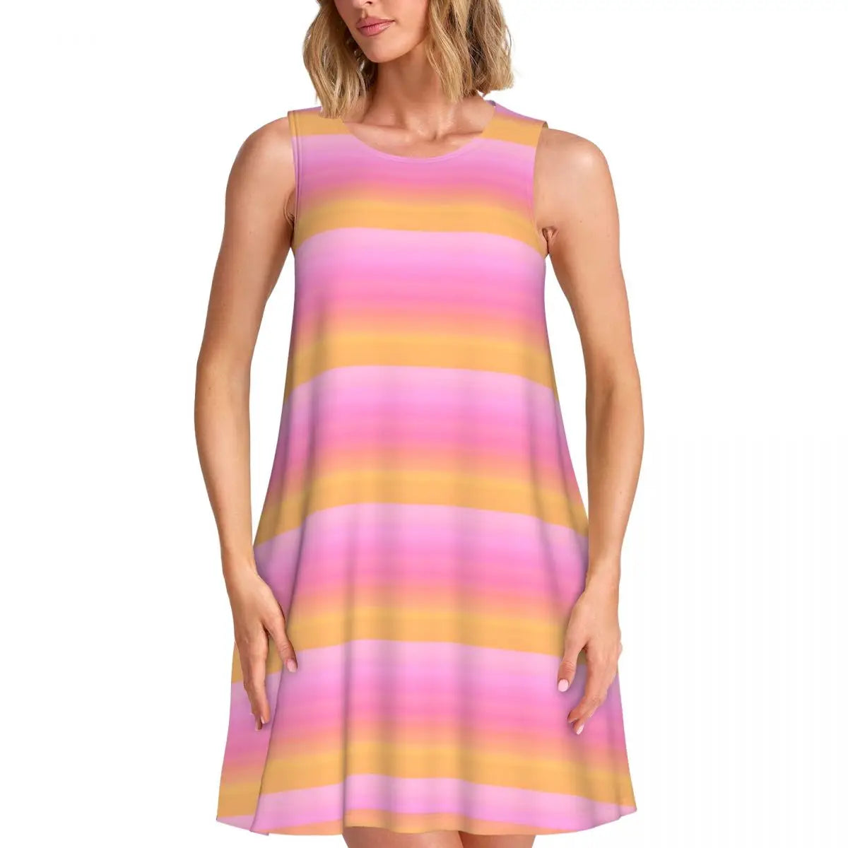 Ocean Sunset Casual Dress Palm Tree Print Sleeveless Elegant Dresses Ladies O Neck Simple Dress Day Print Clothing Birthday Gift