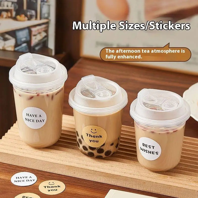 10pcs Transparent Coffee Cups With Lids U-shaped Disposable Cups For Hot Drink Milk Tea Takeaway Beverage Cups B.H